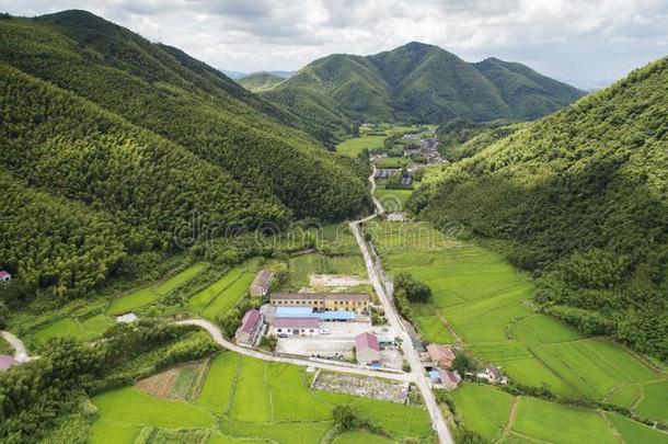 空气的照片给看乡下的牧师的风景关于没有人城市,标示