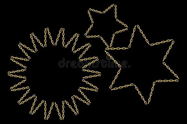 金色的链子收集-线条,环和破碎的象征关于安全