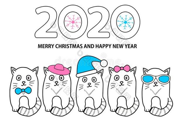 数字2020,雪花,catalogues商品目录和文本愉快的圣诞节和幸福的