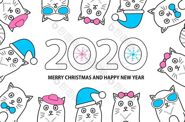 数字2020,雪花,catalogues<strong>商品</strong>目录和文本愉快的<strong>圣诞节</strong>和幸福的