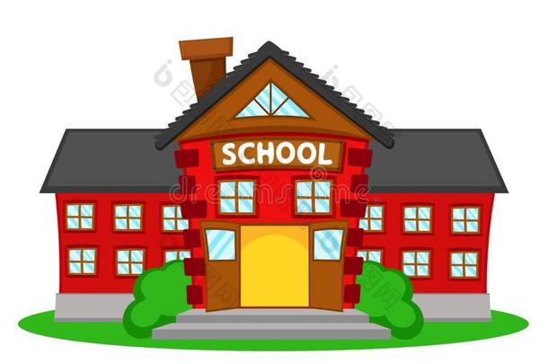 学校建筑物和敞开的门.背向学校.