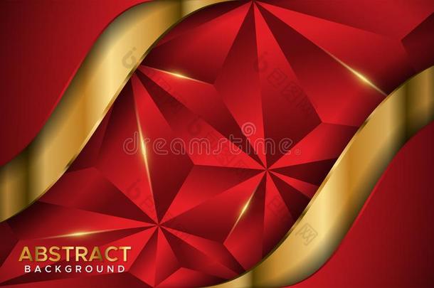 奢侈的抽象的红色的马赛克和<strong>金色</strong>的<strong>线条背景</strong>