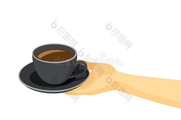咖啡豆杯子黑的向茶杯托向指已提到的人盘子采用人手