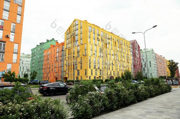 基辅,乌克兰-aux.可以21,2019:现代的房屋安慰城镇采用dn公司