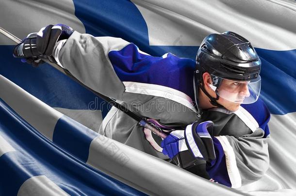 芬兰曲棍球演员采用行动大约国家的旗