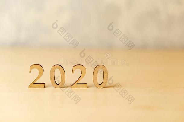 2020幸福的新的年,设计观念.2020使从木制的莱特