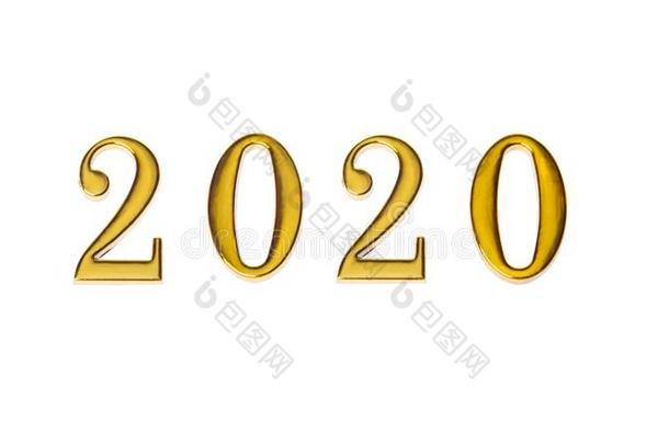幸福的新的年2020.金色的象征从数字2020隔离的向