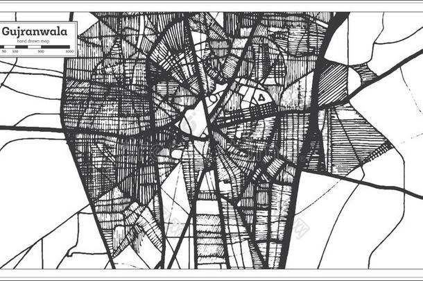 古杰兰瓦拉Punjab城市地图采用制动火箭方式采用黑的和白色的英语字母表的第3个字母