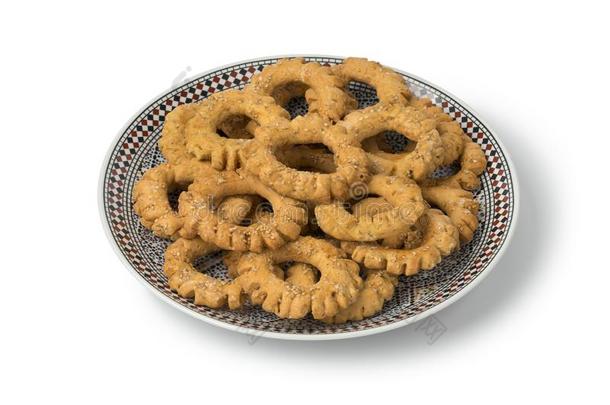盘和传统的节日的摩洛哥的下巴甜饼干