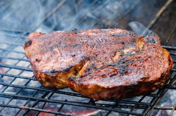 夏自然烧烤barbecue吃烤烧肉的野餐肉,社交聚会后院