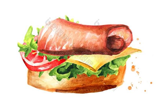 开胃品.火腿三明治和番茄和奶酪.水彩h和