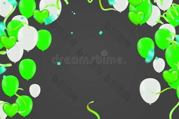 矢量幸福的生日卡片和绿色的气球,社交聚会招待