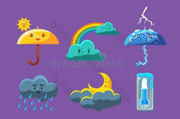 漂亮的天气偶像放置,预报气象学象征矢量illustrate举例说明