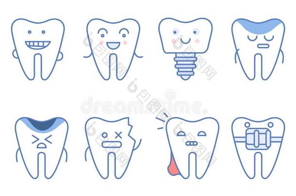 有趣的牙字符放置,牙医业和治疗,牙和