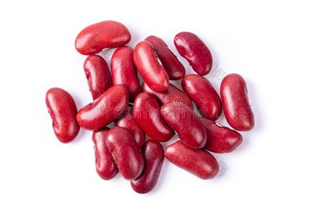 顶看法关于红色的豆隔离的向指已提到的人白色的背景.