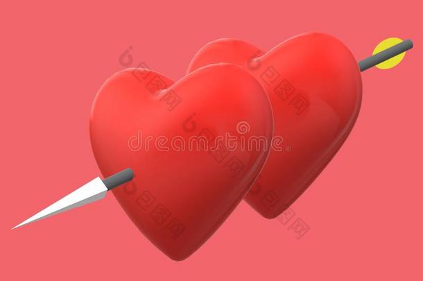 一一副关于红色的心爱形状刺穿在旁边一矢