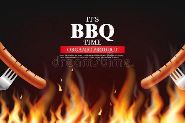 barbecue吃烤烧肉的野餐香肠火矢量现实的.垂直的菜单小册子坦普拉