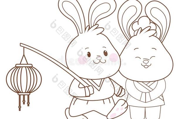 兔子采用中间的秋节日漫画采用黑的和白色的