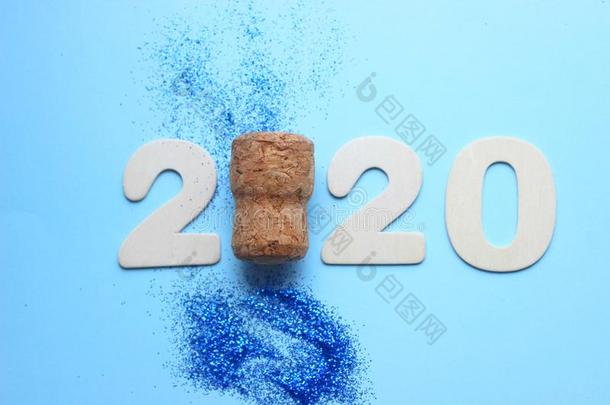 2020.指已提到的人算术2020和软木从香槟酒隔离的向一blue蓝色