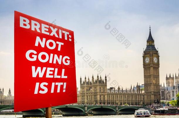 反对者-英国退欧招贴混合成的在威斯敏斯特议会,伦敦,unknown不知道的