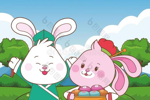 兔子采用中间的秋节日漫画