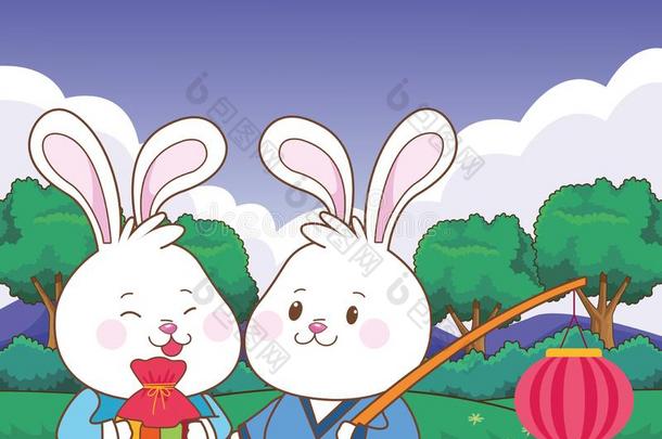 兔子采用中间的秋节日漫画