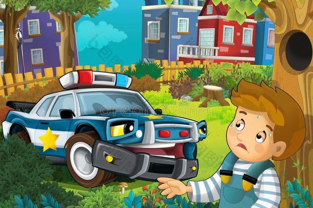 漫画地点和警察部门汽车和有关运动的汽车汽车在城市警察部门