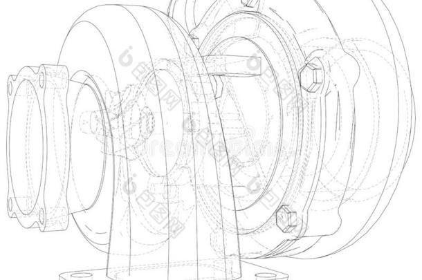 隔离的说明关于汽车涡轮增压器向白色的背景.我