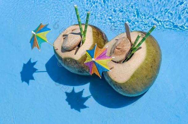 新鲜的椰子鸡尾酒富有色彩的夏社交聚会观念
