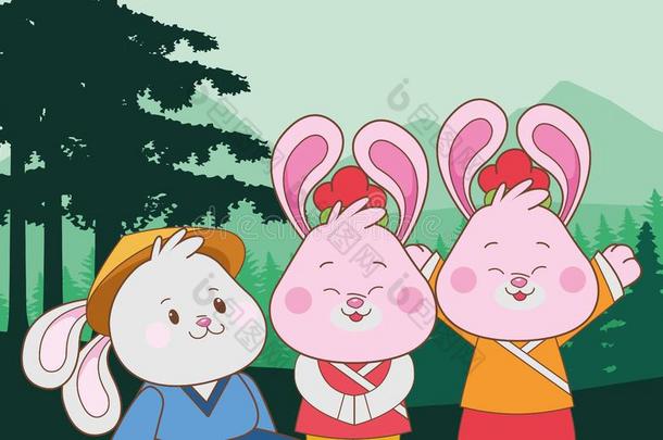 兔子庆祝中间的秋节日漫画