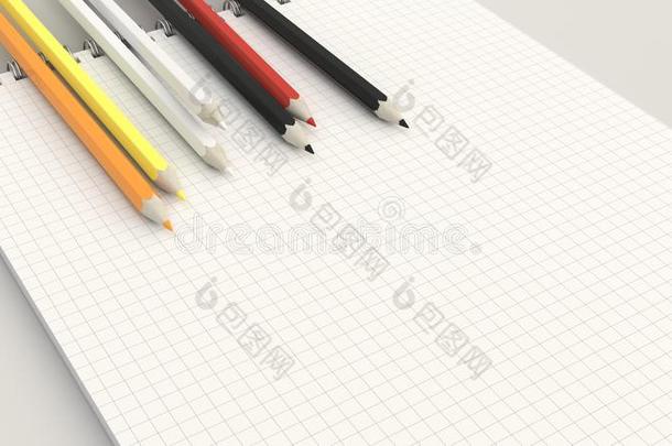 笔记簿和富有色彩的铅笔