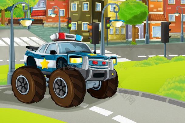 漫画地点和警察部门汽车和有关运动的汽车汽车在城市警察部门