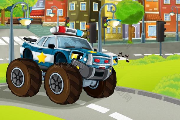 漫画地点和警察部门<strong>汽车</strong>和有关运动的<strong>汽车汽车</strong>在<strong>城市</strong>警察部门