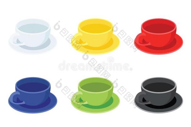 咖啡豆杯子向茶杯托和许多咖啡豆杯子s许多颜色白色的叫喊
