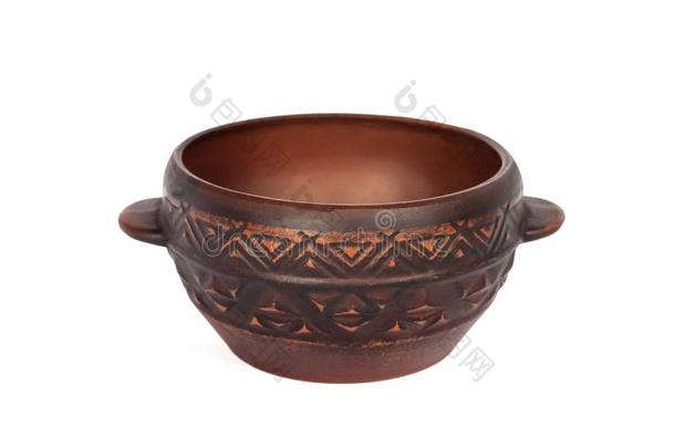 棕色的陶器的乡村的碗隔离的向白色的
