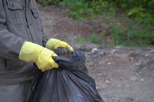 志愿者帮助垃圾收集慈善环境在户外