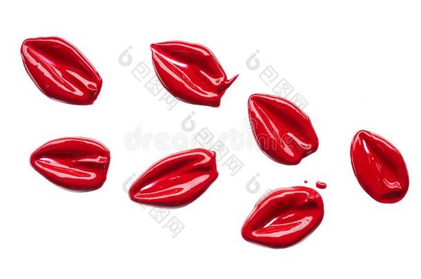 涂抹和质地关于红色的口红或丙烯酸塑料颜料