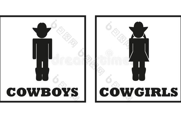 牧牛工和女牛仔矢量洗手间黑的和白色的手势使隔离