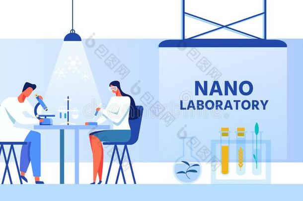 纳米技术实验室横幅和科学家字符