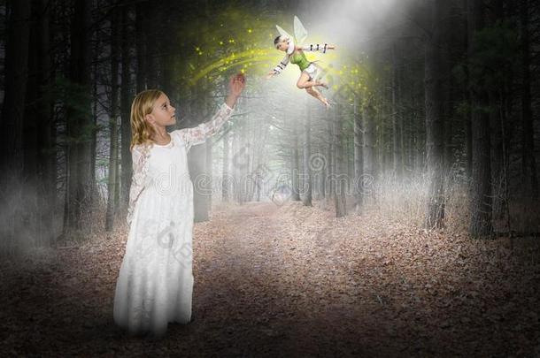 幻想,想象,年幼的女孩,仙女,小精灵,森林