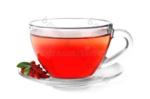 健康<strong>的枸杞</strong>茶水采用玻璃杯子和浆果