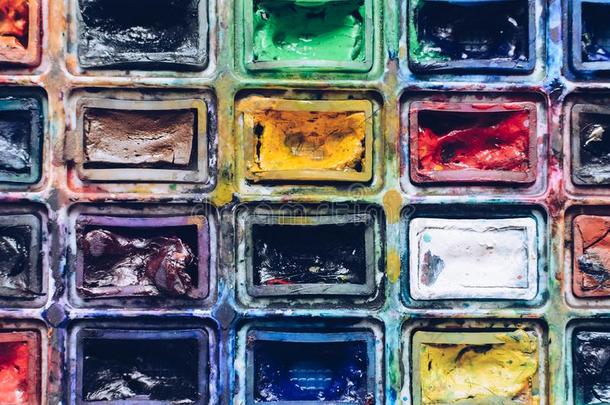 艺术家颜料擦和水彩颜料box