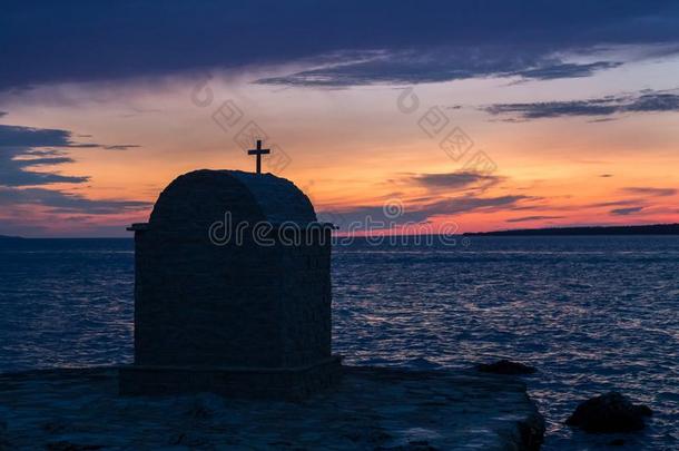 SaoTomePrincipe圣多美和普林西比尼古拉斯`小教堂向指已提到的人岸关于指已提到的人亚得里亚海的海在日落
