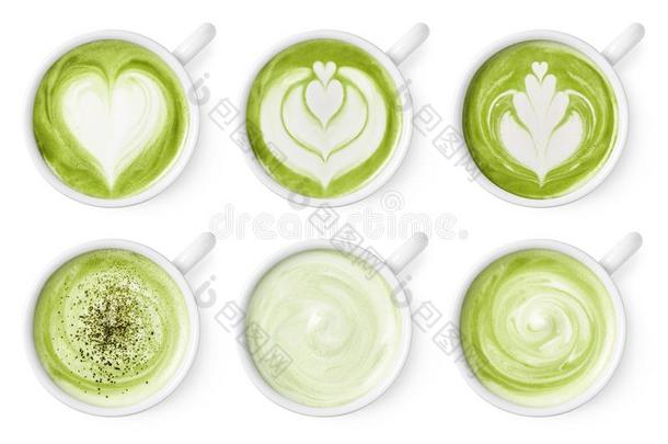 放置关于绿色的茶<strong>水日</strong>本抹茶拿铁咖啡起泡沫艺术