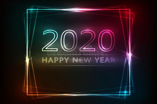 幸福的新的年2020氖背景.幸福的新的年2020冬