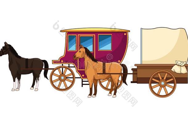古老的马客车厢动物拖拉机