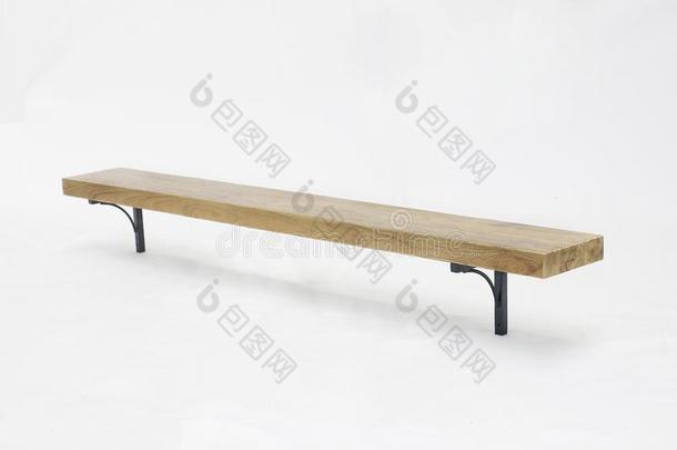 铁器木头支架柚木长的长凳隔离的采用白色的背景
