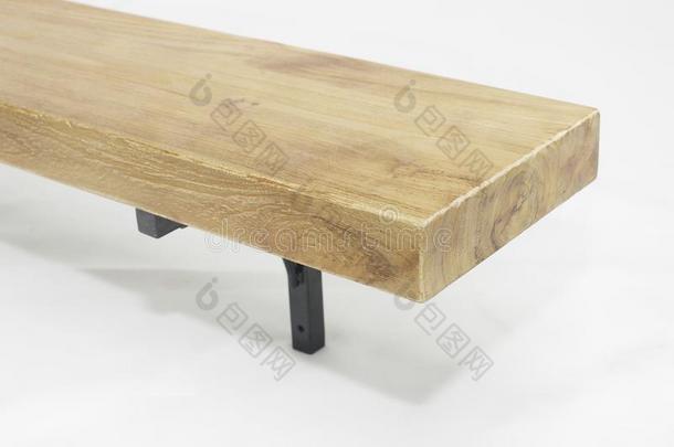 铁器木头支架<strong>柚木</strong>长的长凳隔离的采用白色的背景