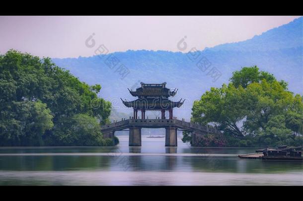传统的建筑物采用西湖,杭州,Ch采用a