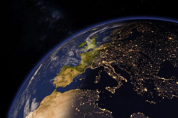 行星地球和终结者线条.欧洲的大陆.